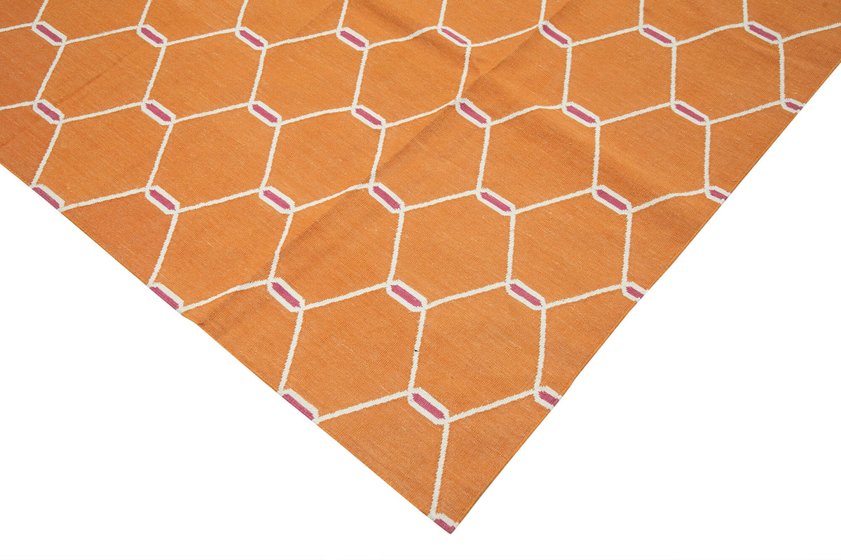 10x14 Orange Dhurrie Rug - 32470