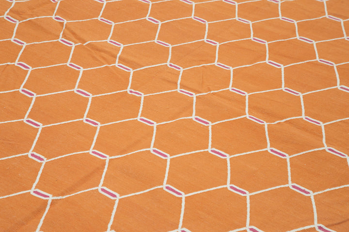 10x14 Orange Dhurrie Rug - 32470