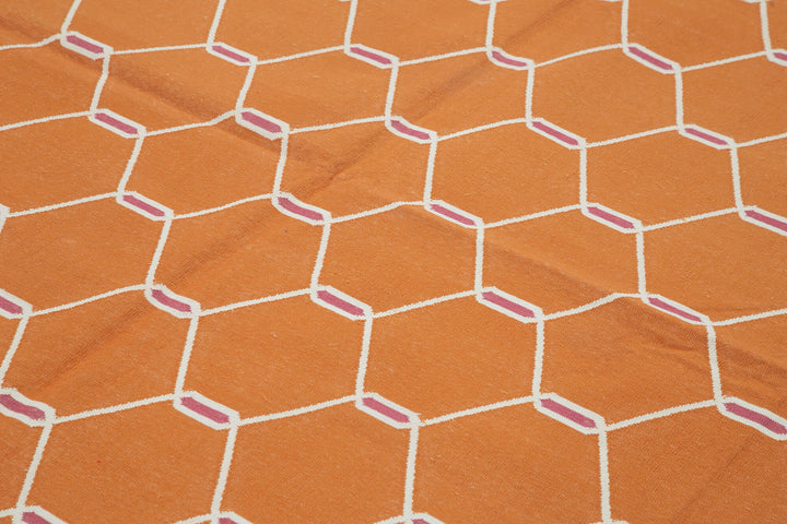 8x10 Orange Dhurrie Rug - 32612