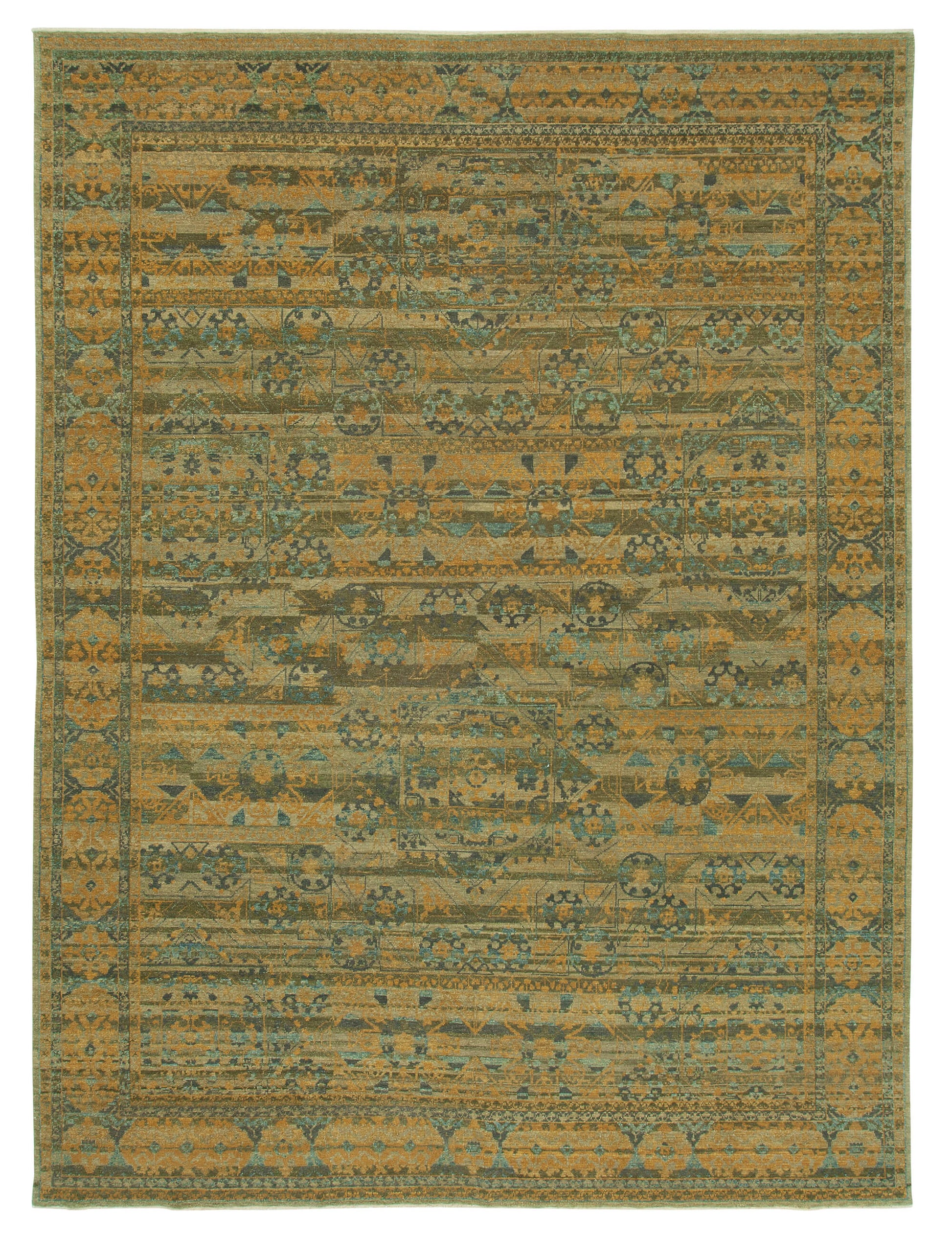 9x12 Green Geometric Oushak Rug - 33680