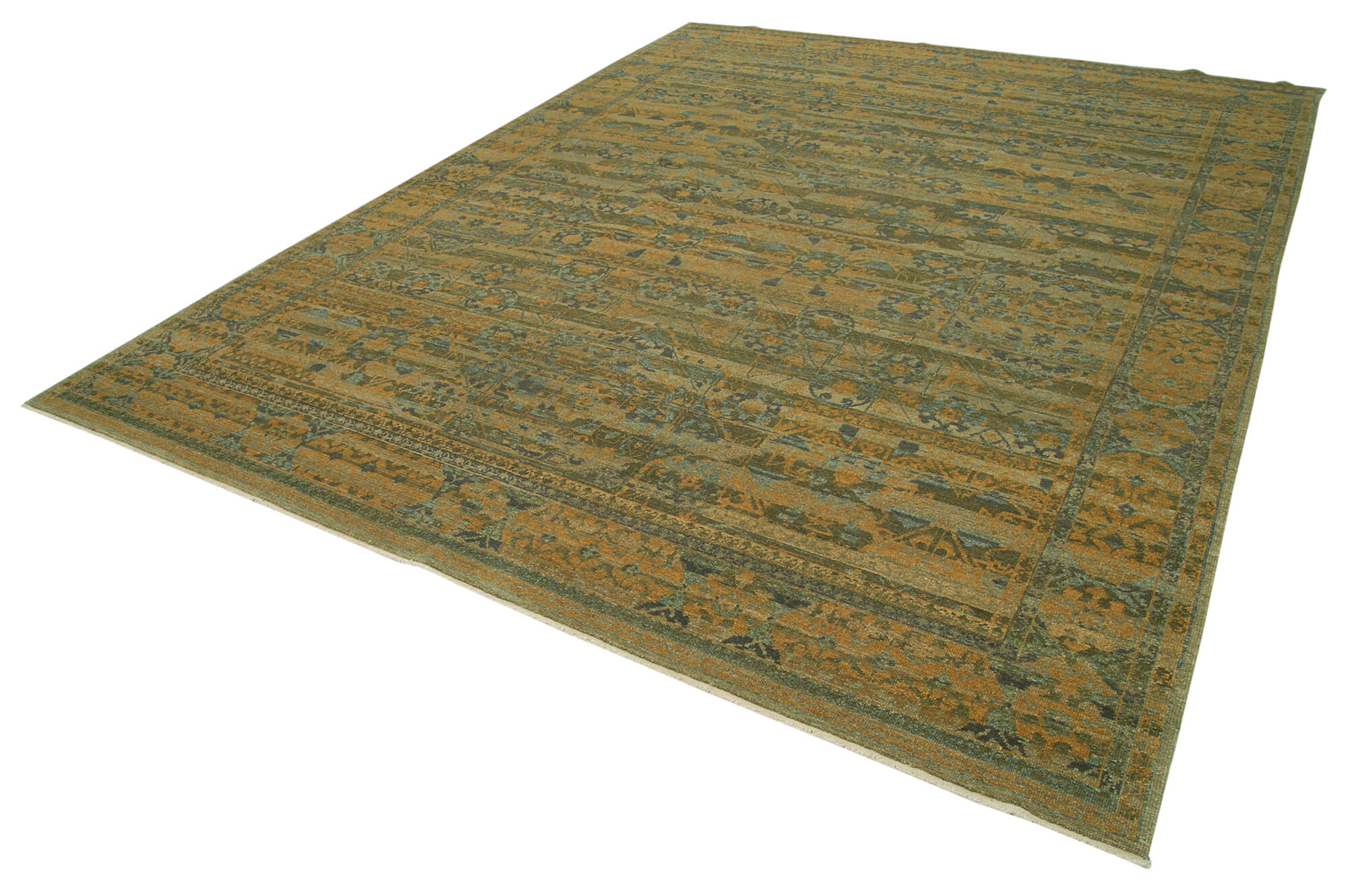9x12 Green Geometric Oushak Rug - 33680