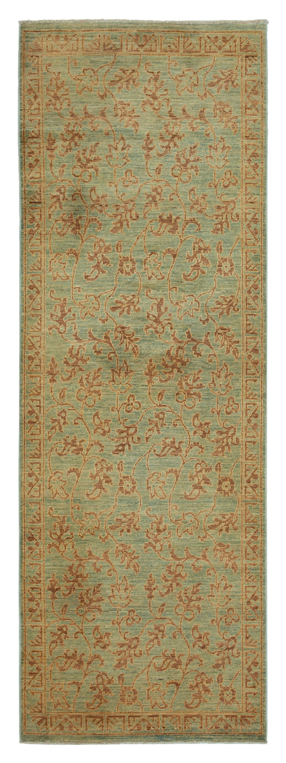 3x8 Green Oushak Runner Rug - 33847