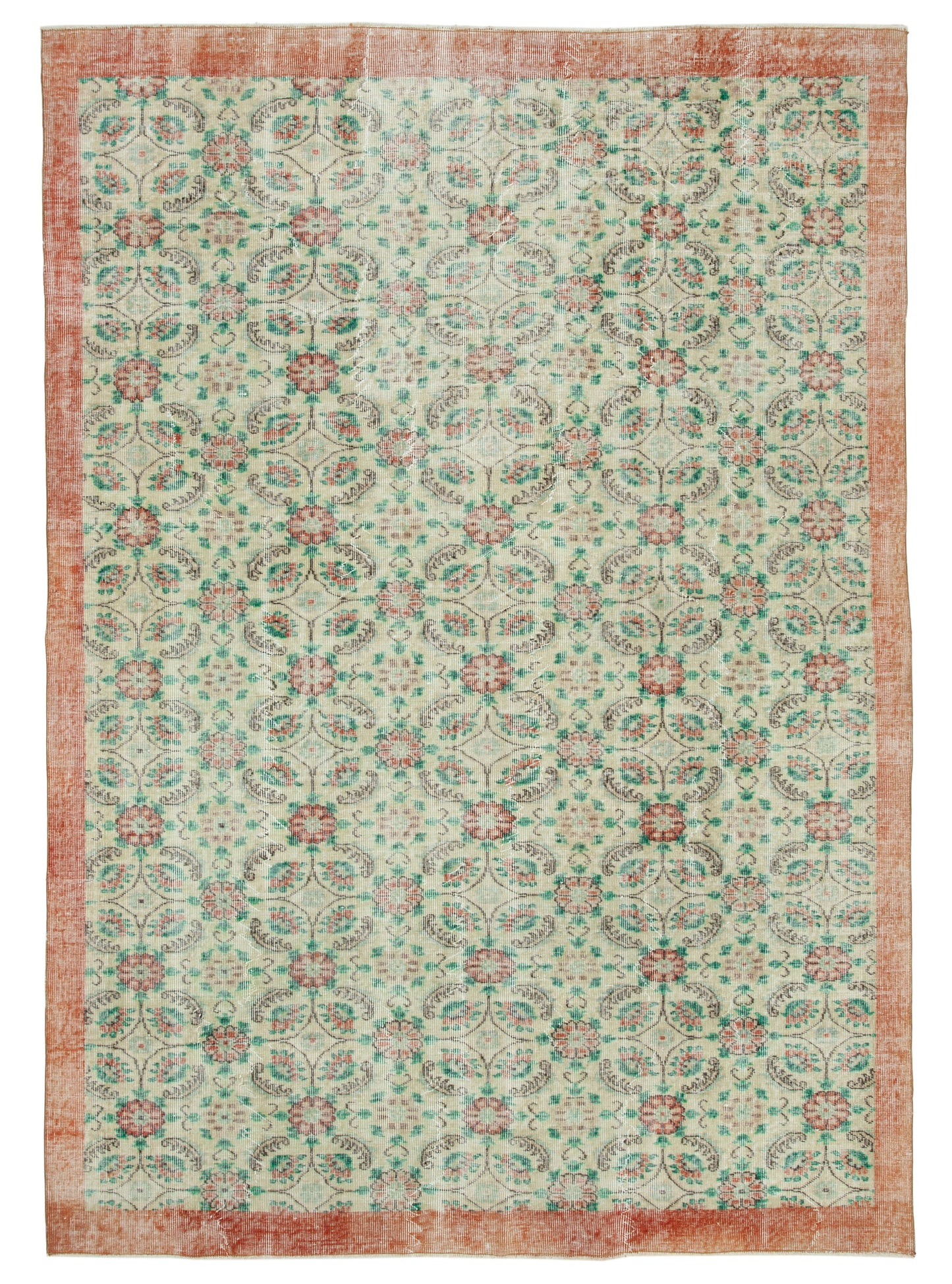 7x10 Green Turkish Vintage Area Rug - 34012