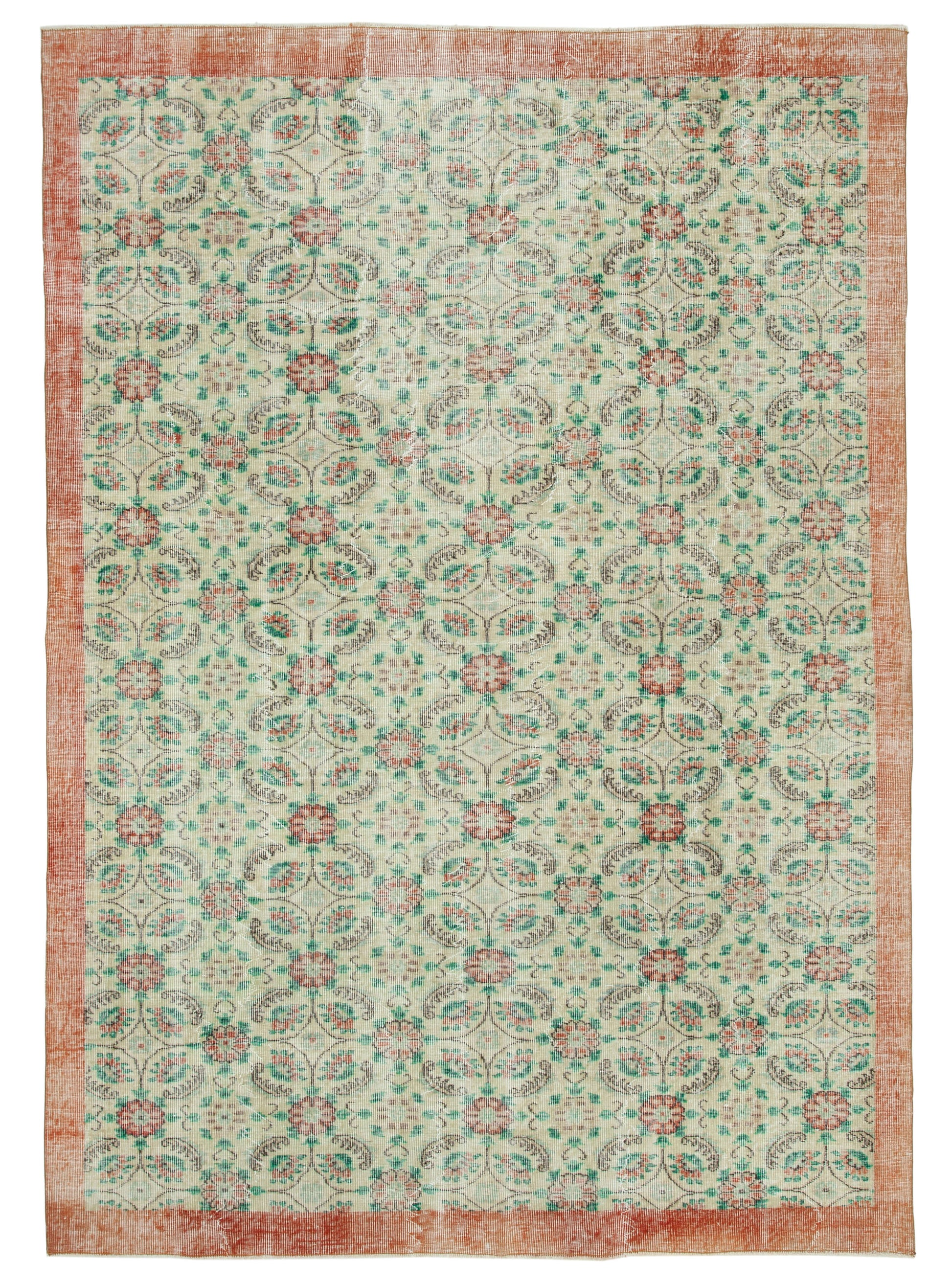 7x10 Green Turkish Vintage Area Rug - 34012