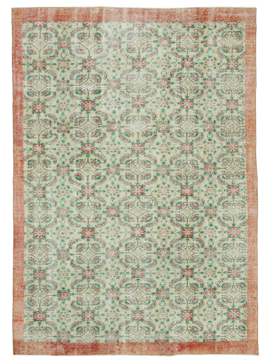 7x10 Green Turkish Vintage Area Rug - 34012