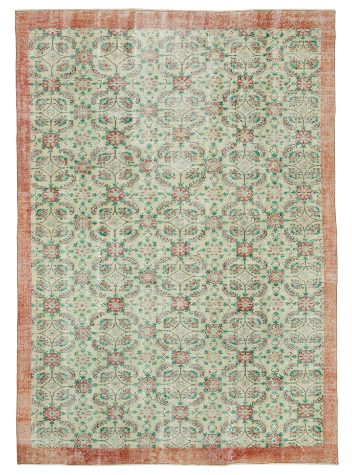 7x10 Green Turkish Vintage Area Rug - 34012