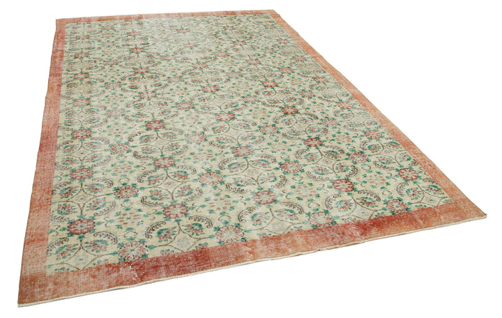 7x10 Green Turkish Vintage Area Rug - 34012