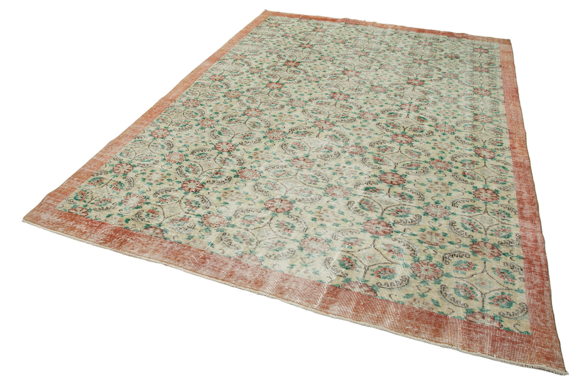 7x10 Green Turkish Vintage Area Rug - 34012