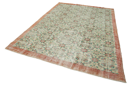 7x10 Green Turkish Vintage Area Rug - 34012