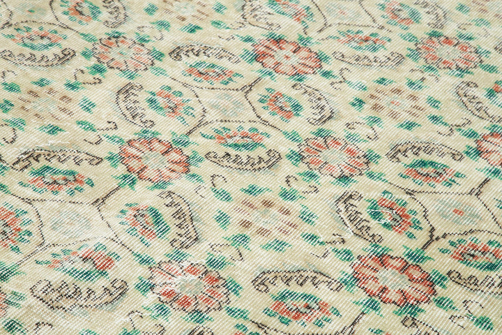 7x10 Green Turkish Vintage Area Rug - 34012