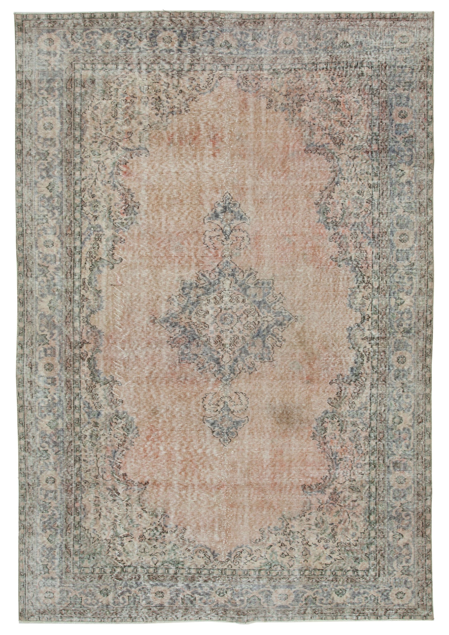 7x10 Beige Turkish Vintage Area Rug - 34021