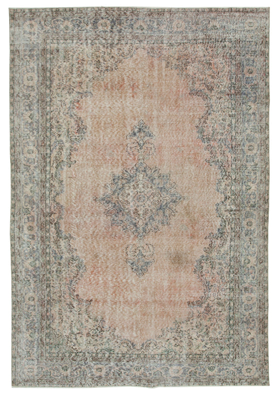 7x10 Beige Turkish Vintage Area Rug - 34021