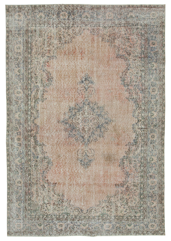 7x10 Beige Turkish Vintage Area Rug - 34021