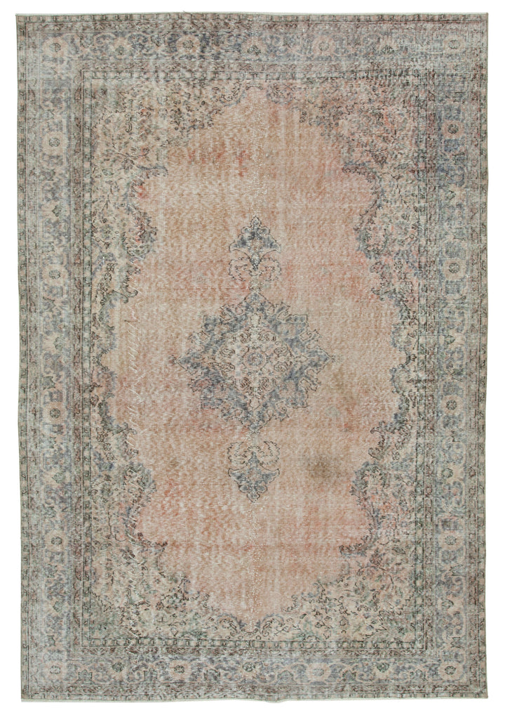 7x10 Beige Turkish Vintage Area Rug - 34021