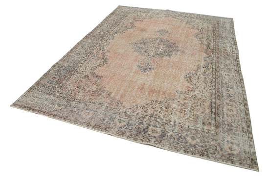 7x10 Beige Turkish Vintage Area Rug - 34021