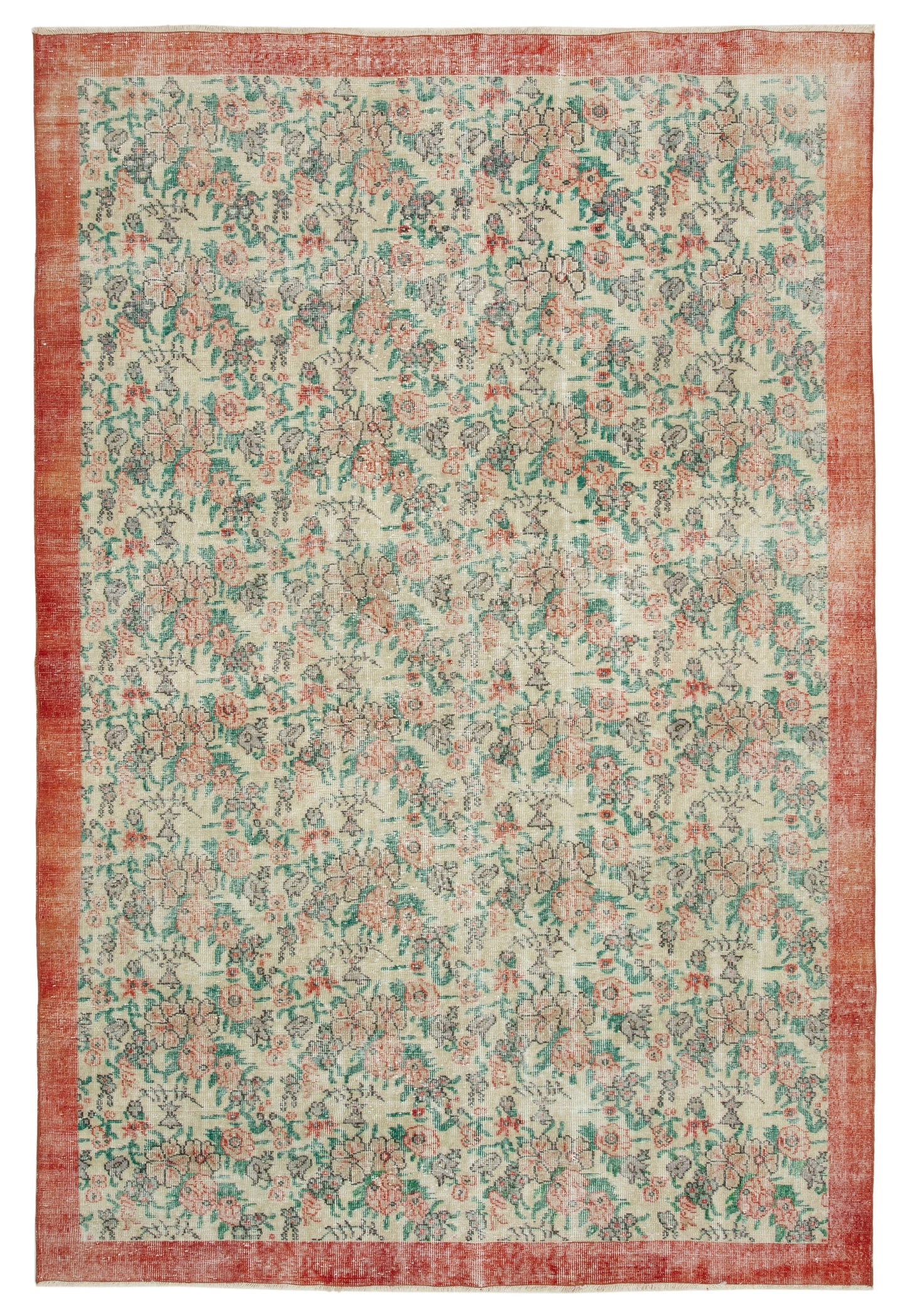 7x10 Beige Turkish Vintage Area Rug - 34025