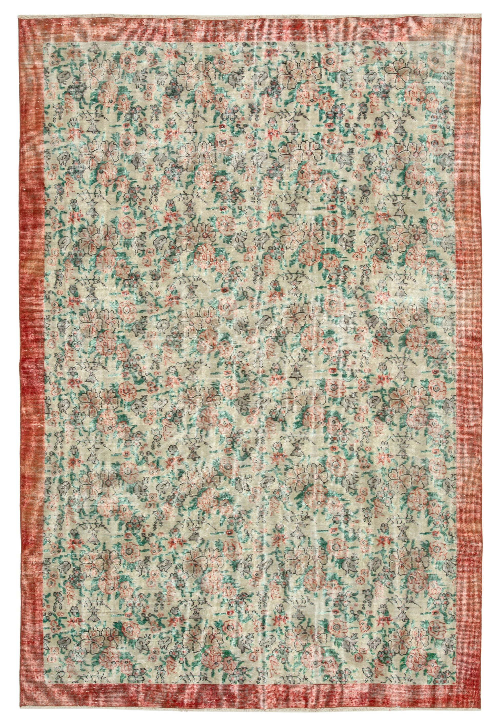 7x10 Beige Turkish Vintage Area Rug - 34025