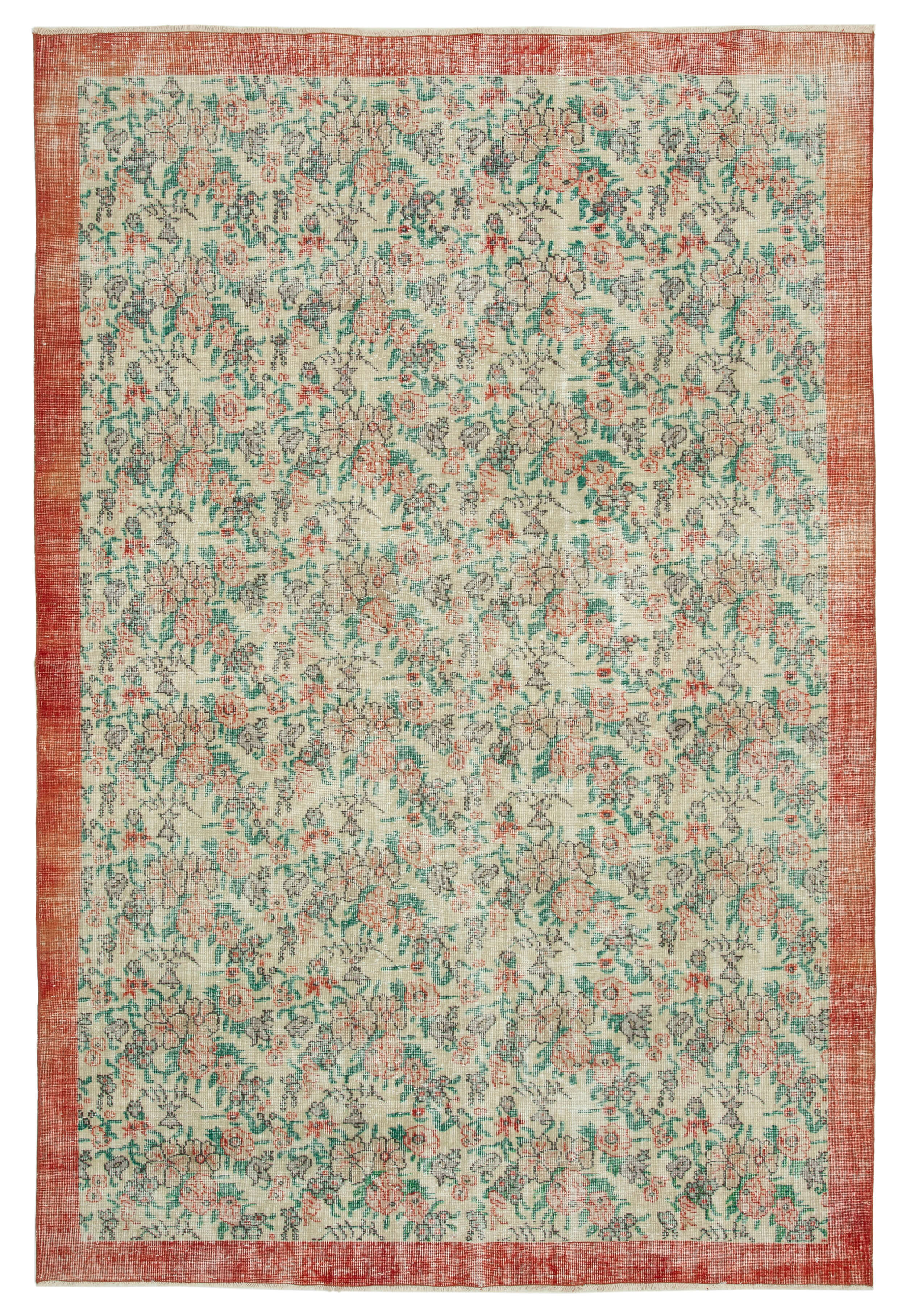 7x10 Beige Turkish Vintage Area Rug - 34025