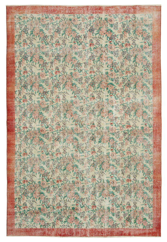 7x10 Beige Turkish Vintage Area Rug - 34025
