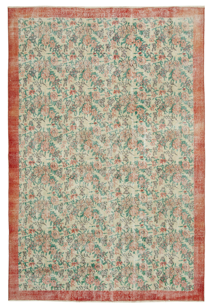 7x10 Beige Turkish Vintage Area Rug - 34025