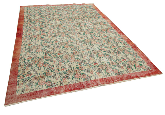 7x10 Beige Turkish Vintage Area Rug - 34025