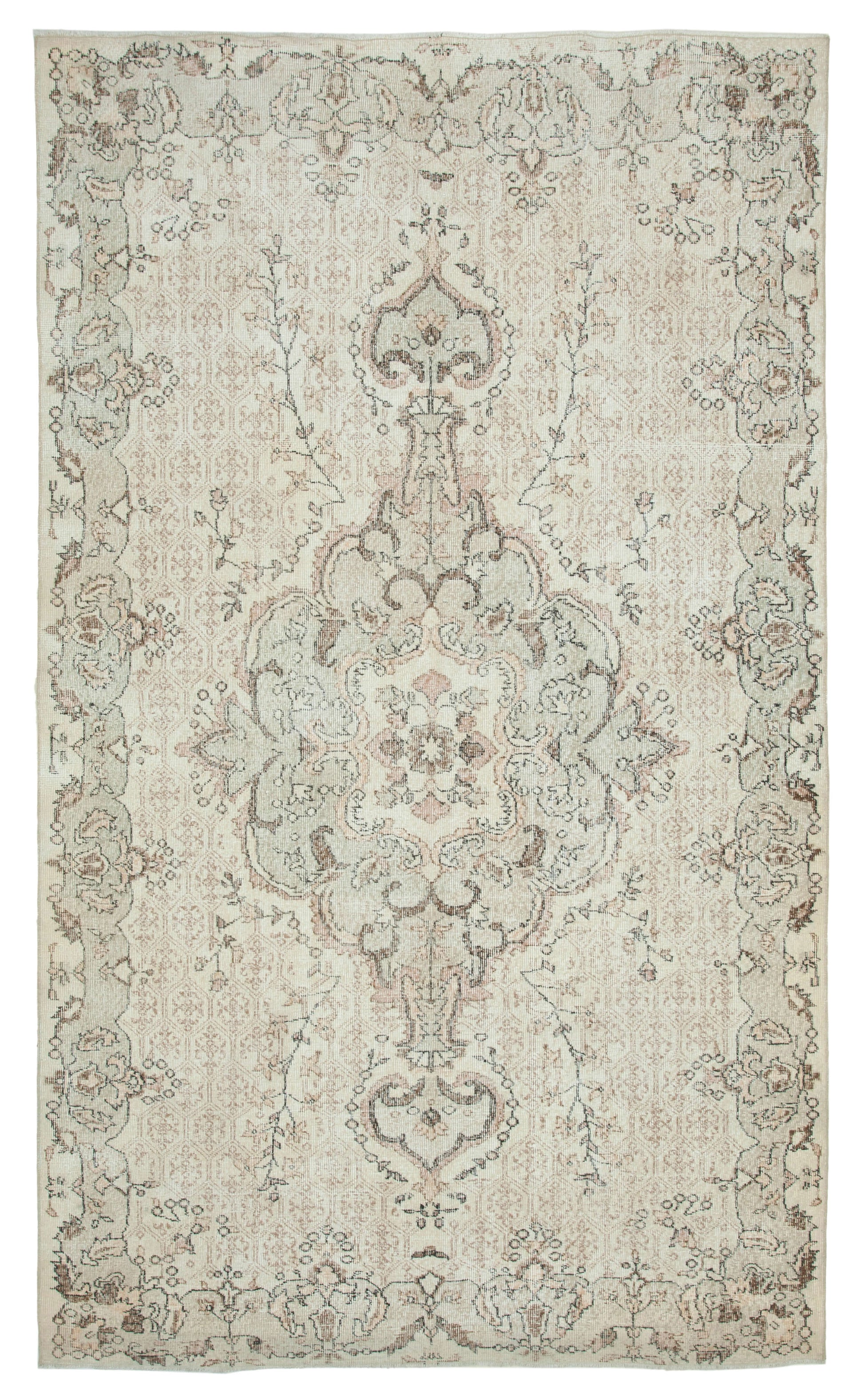 7x11 Beige Turkish Vintage Area Rug - 34034