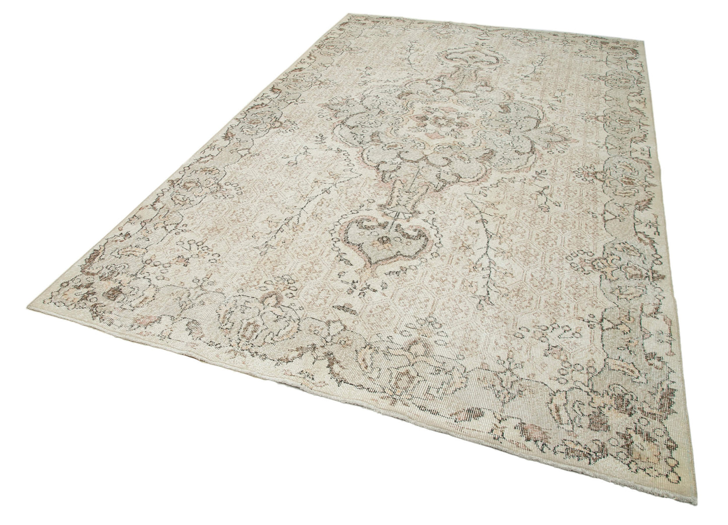 7x11 Beige Turkish Vintage Area Rug - 34034