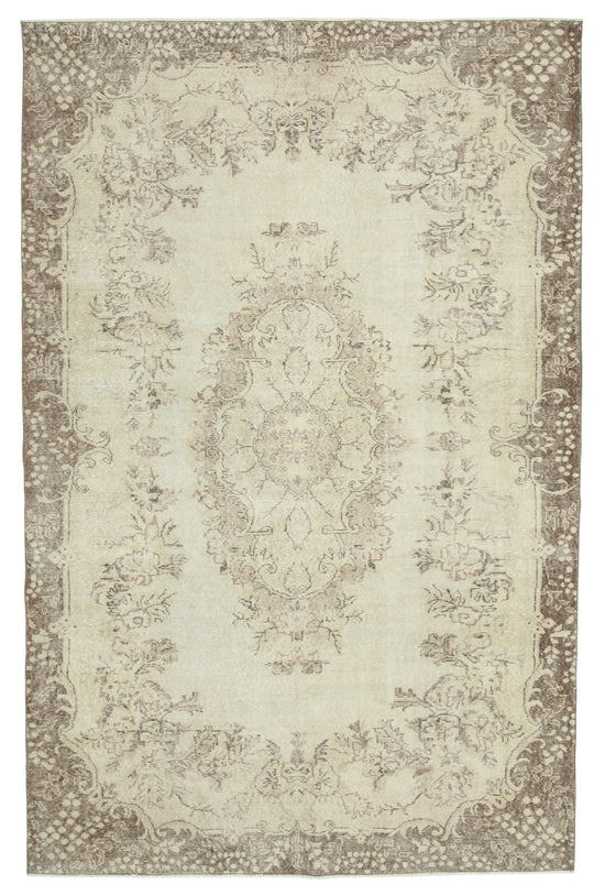 7x10 Beige Turkish Vintage Area Rug - 34128