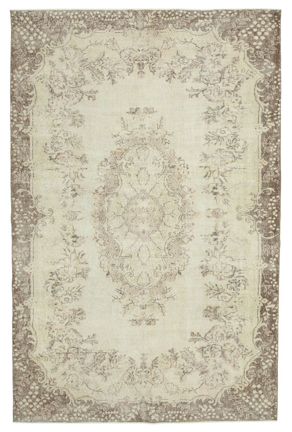 7x10 Beige Turkish Vintage Area Rug - 34128