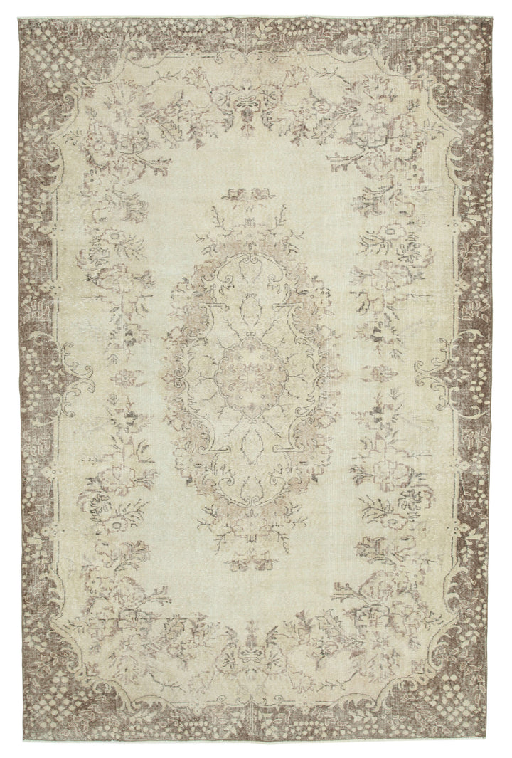 7x10 Beige Turkish Vintage Area Rug - 34128