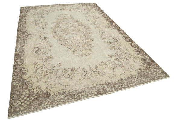 7x10 Beige Turkish Vintage Area Rug - 34128