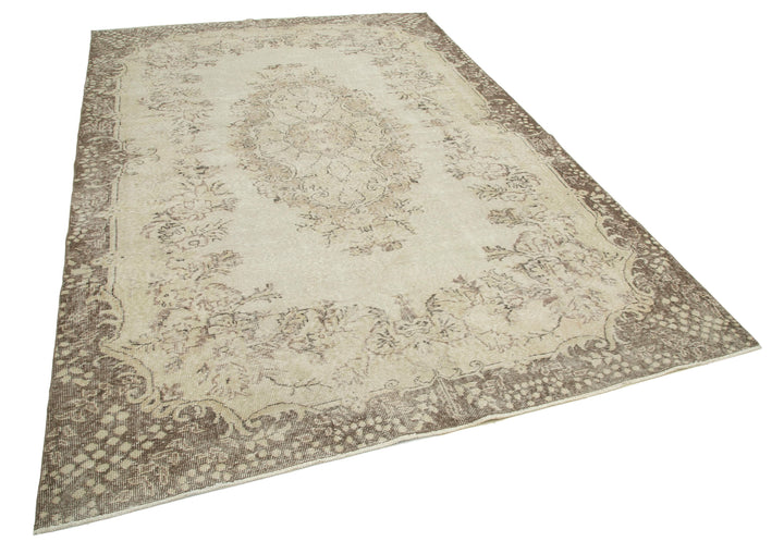 7x10 Beige Turkish Vintage Area Rug - 34128