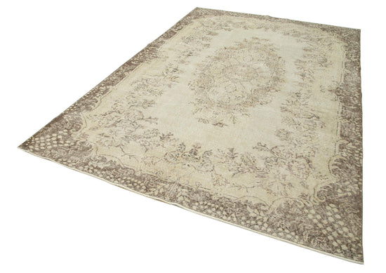 7x10 Beige Turkish Vintage Area Rug - 34128