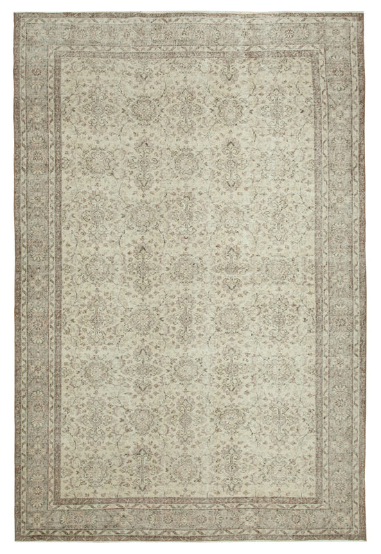 7x10 Beige Turkish Vintage Area Rug - 34136