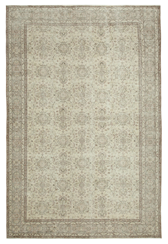 7x10 Beige Turkish Vintage Area Rug - 34136