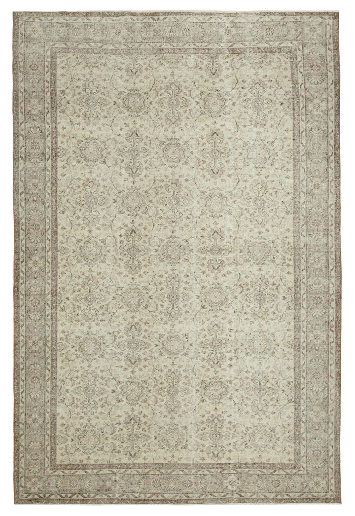 7x10 Beige Turkish Vintage Area Rug - 34136