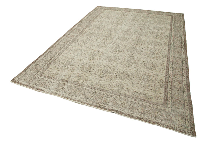 7x10 Beige Turkish Vintage Area Rug - 34136