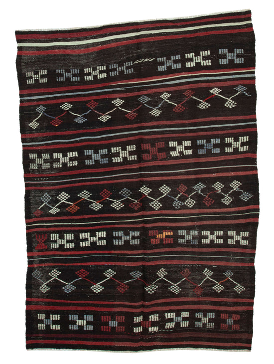 7x9 Brown Vintage Turkish Kilim Rug - 35316