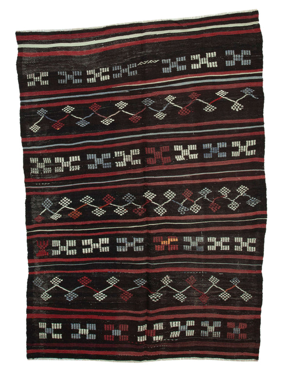 7x9 Brown Vintage Turkish Kilim Rug - 35316