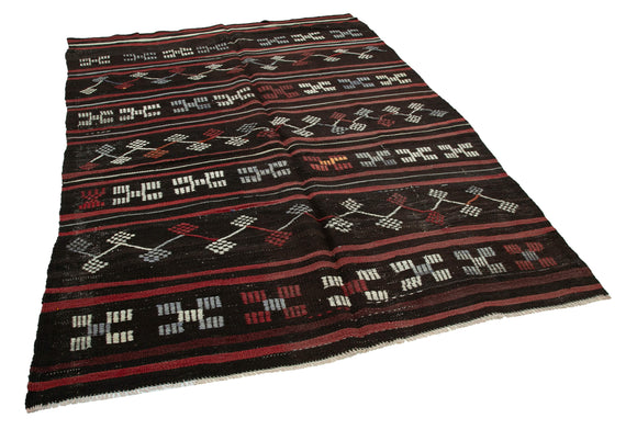 7x9 Brown Vintage Turkish Kilim Rug - 35316