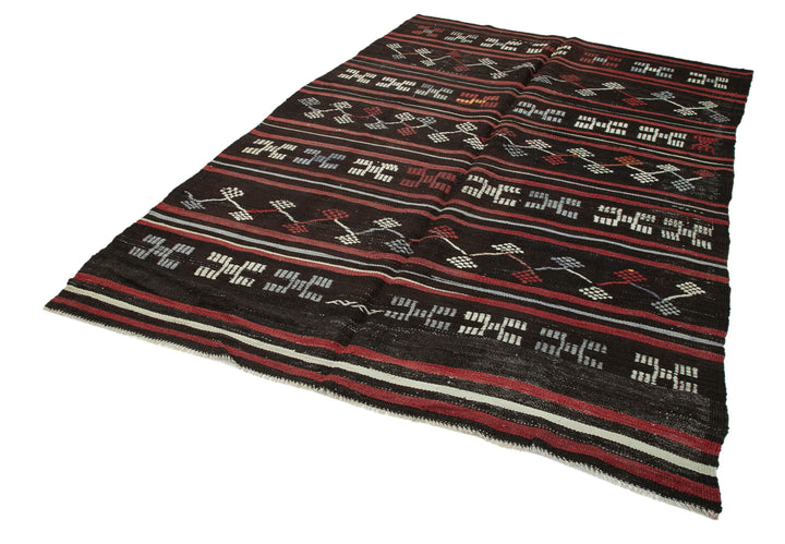 7x9 Brown Vintage Turkish Kilim Rug - 35316