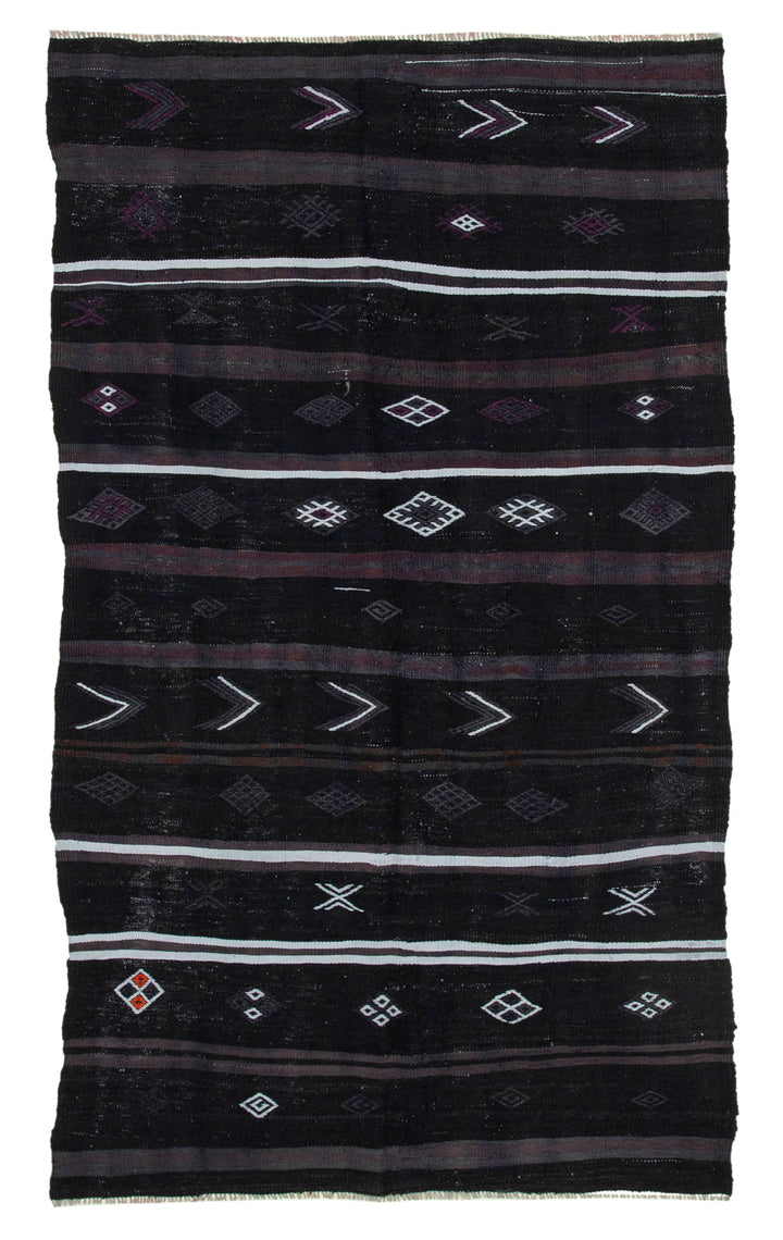 5x8 Black Vintage Turkish Kilim Rug - 35564