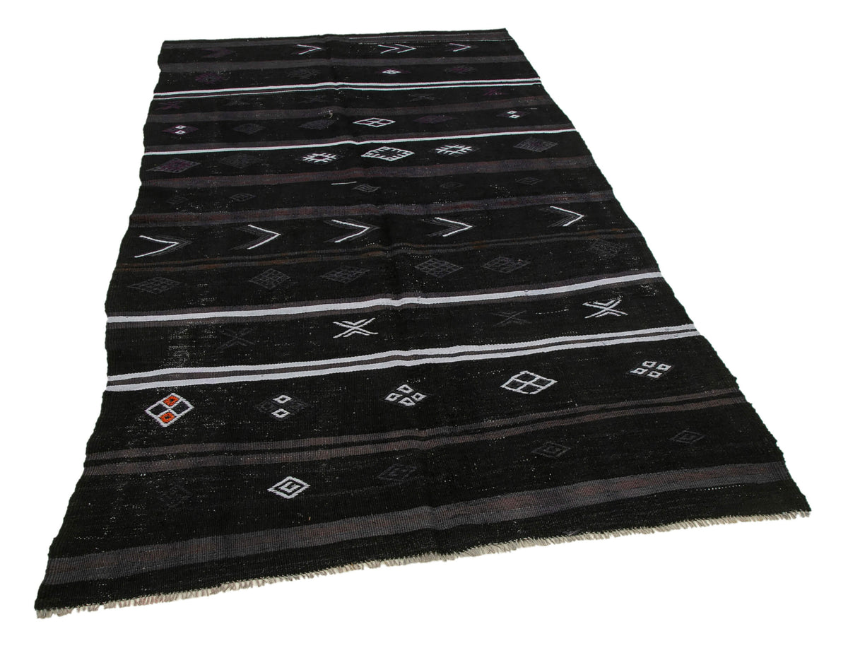 5x8 Black Vintage Turkish Kilim Rug - 35564