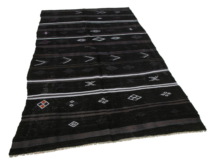 5x8 Black Vintage Turkish Kilim Rug - 35564