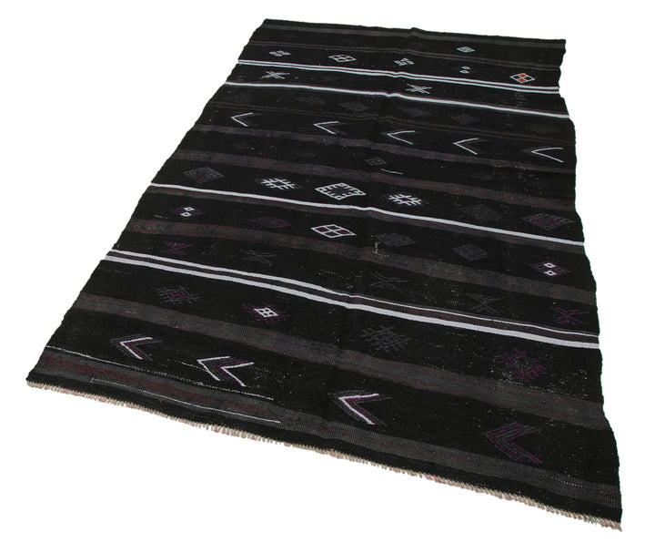 5x8 Black Vintage Turkish Kilim Rug - 35564