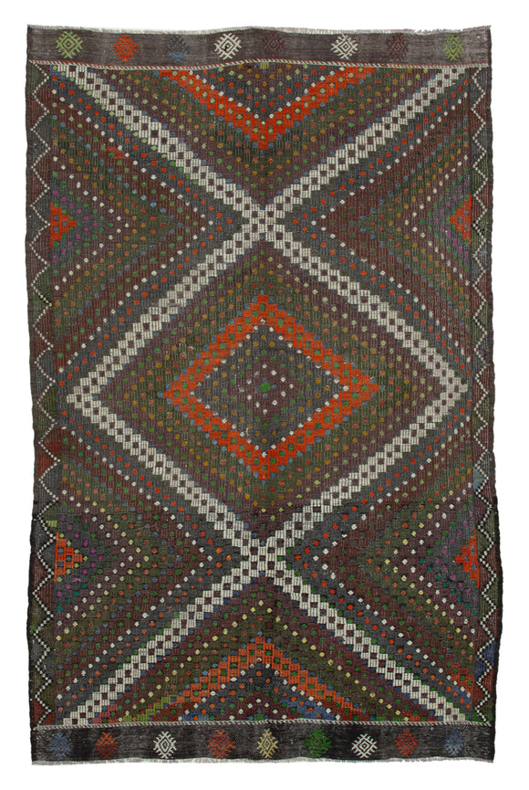 6x10 Brown Vintage Turkish Kilim Rug - 35603