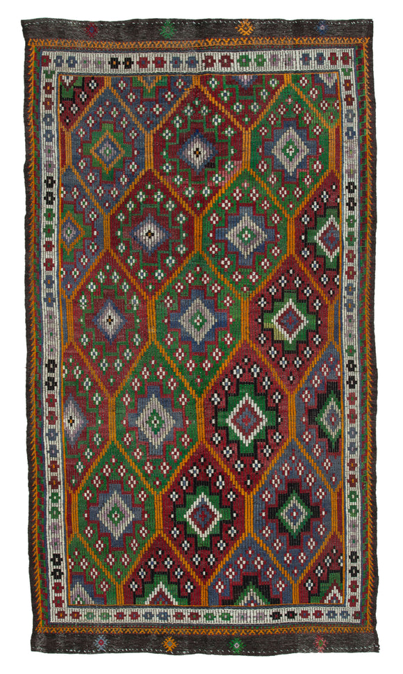 5x10 Multicolor Vintage Turkish Kilim Rug - 35623