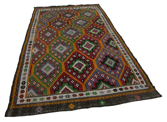 5x10 Multicolor Vintage Turkish Kilim Rug - 35623