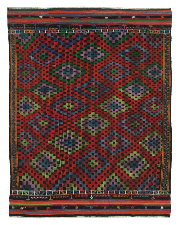 7x9 Multicolor Vintage Turkish Kilim Rug - 35675