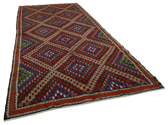 6x12 Multicolor Vintage Turkish Kilim Rug - 35687